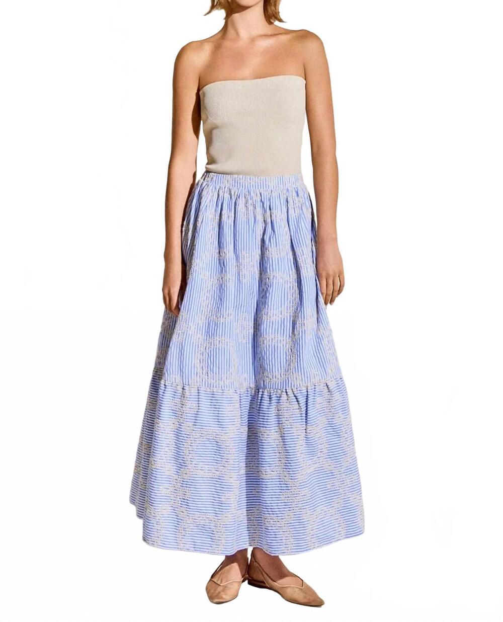 NEW ENGLISH FACTORY embroidered maxi skirt in blue